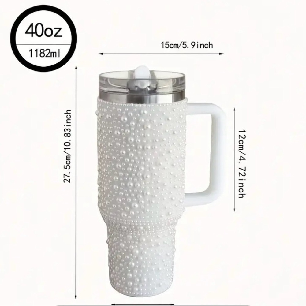 Elegant Pearl-Studded White and Pink Tumbler you choose 40oz - Picture 6 of 6